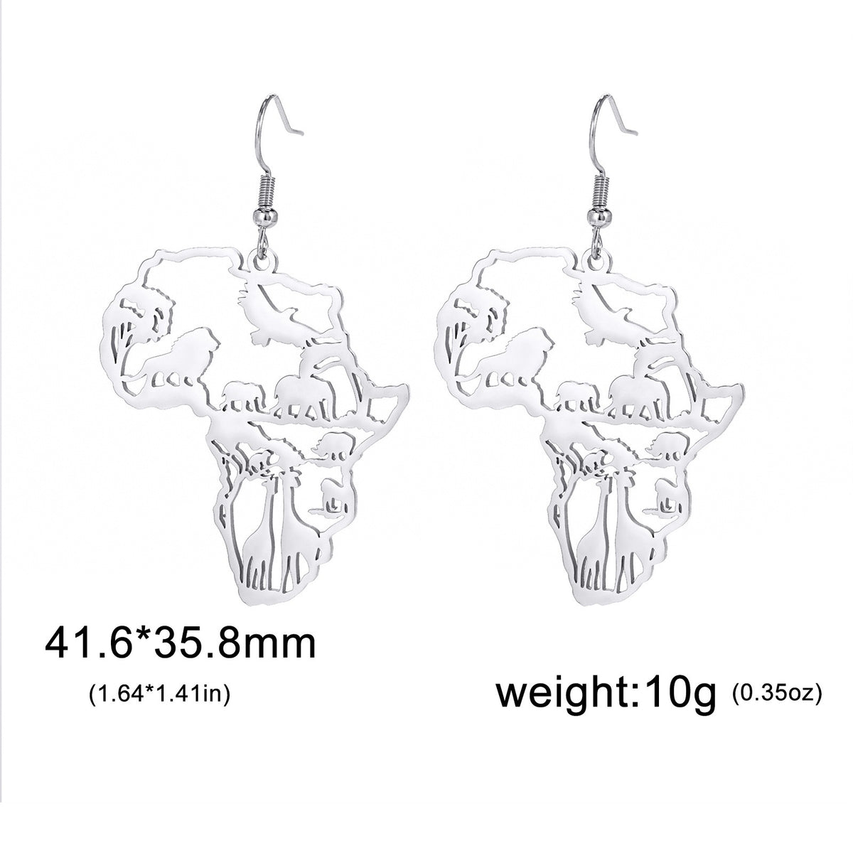 African Map Tassel Earrings | Elephant & Giraffe Stainless Steel