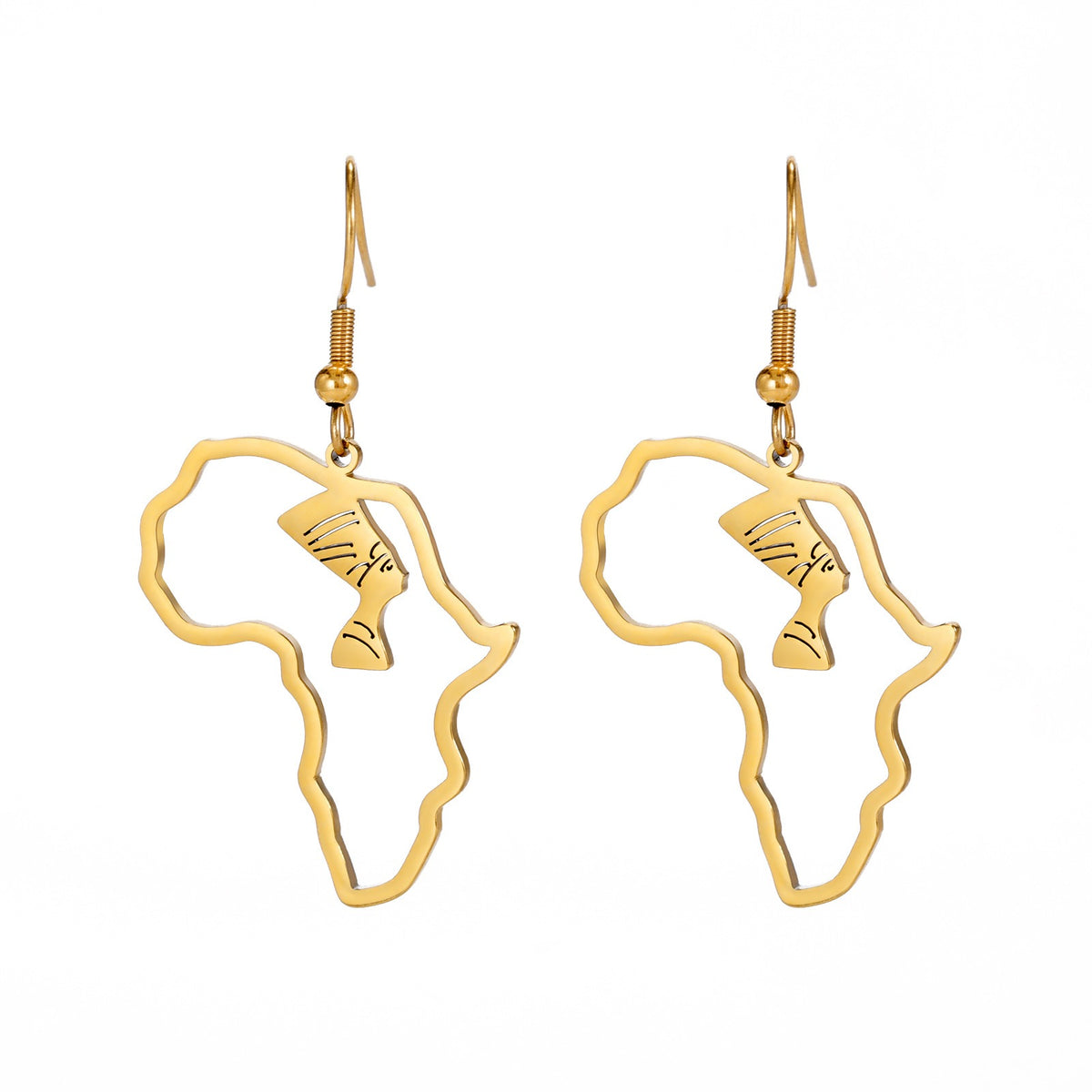 African Map Hollow Cut Pendant Earrings | Stainless Steel