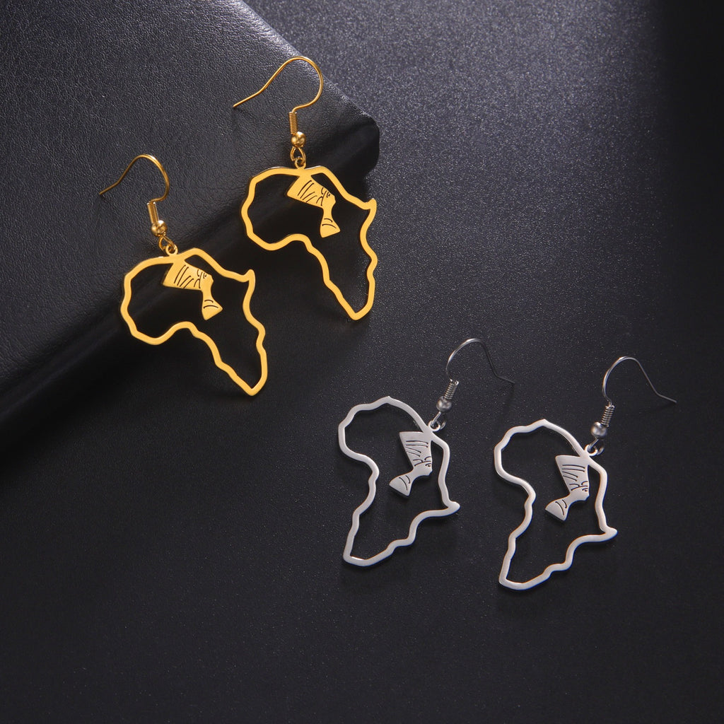 African Map Hollow Cut Pendant Earrings | Stainless Steel