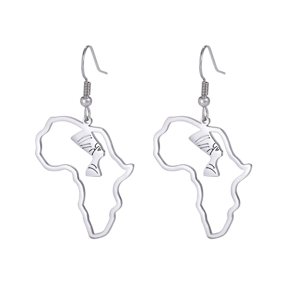 African Map Hollow Cut Pendant Earrings | Stainless Steel