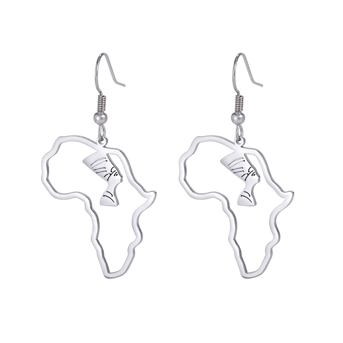 African Map Hollow Cut Pendant Earrings | Stainless Steel