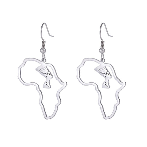 African Map Hollow Cut Pendant Earrings | Stainless Steel