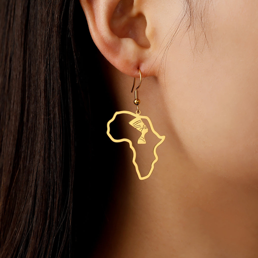 African Map Hollow Cut Pendant Earrings | Stainless Steel