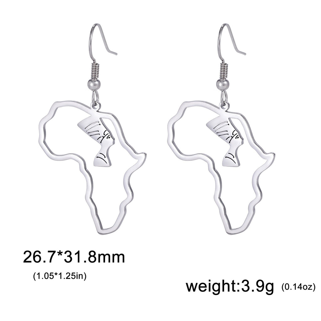 African Map Hollow Cut Pendant Earrings | Stainless Steel